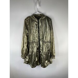 NWT Sweet Rain Metallic Drawstring Waist Pockets Zipup Jacket Gold Size XL